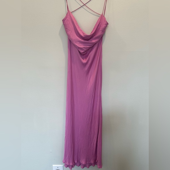 Pink Silk Cowl Neck Midi Dress Zara - Picture 3 of 4